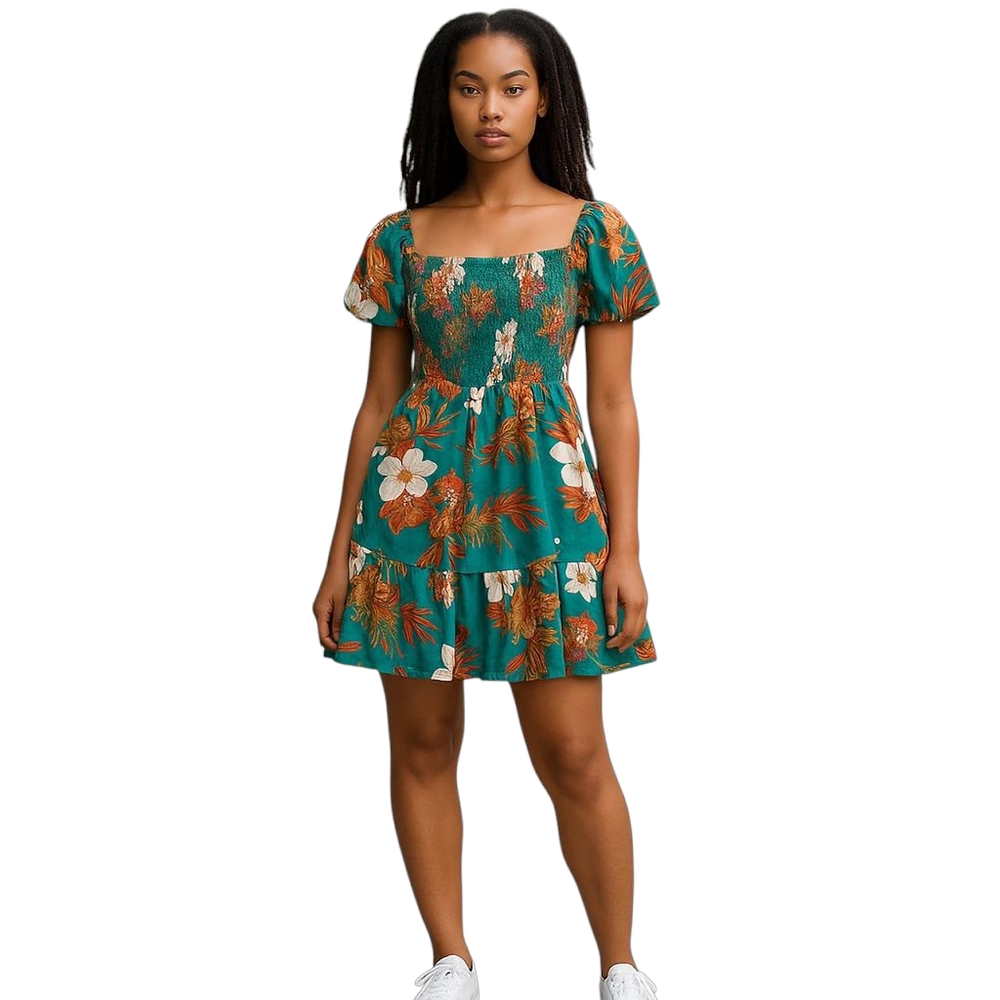 Floral Aline Tropical Ruffle Dress Women 1x Short Puff Sleeve Shein Curve